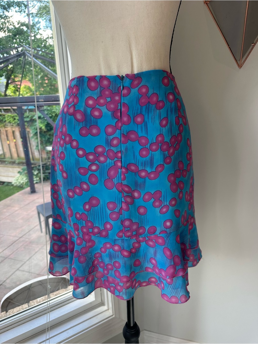 VINTAGE 90s SMART SET Bright Blue & Pink Patterned Ruffle Hem Chiffon Skirt Sz 5 - Picture 4 of 9